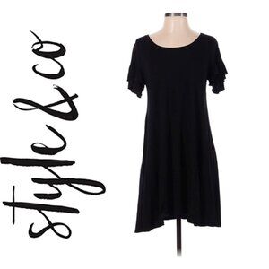STYLE & CO RUFFLE SLEEVE MIDI T-SHIRT JERSEY DRESS MEDIUM
